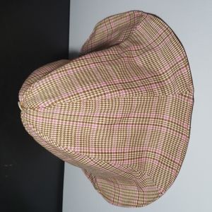 Inspector 1 with faux suede swirl and check print sPearl button Tulip Hat